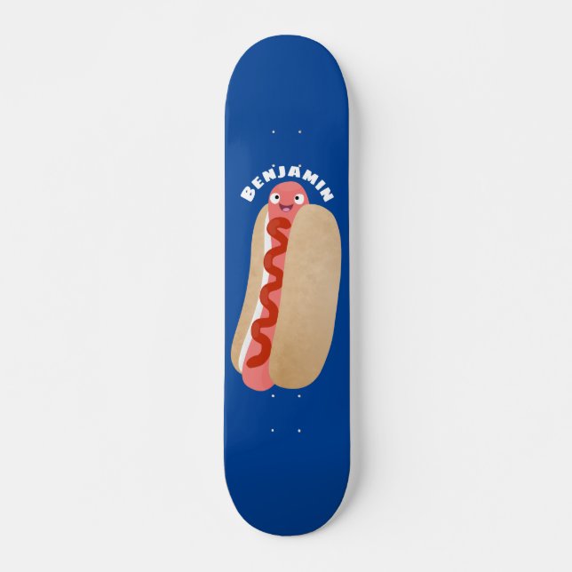 Cute funny hot dog Weiner cartoon Skateboard (Front)