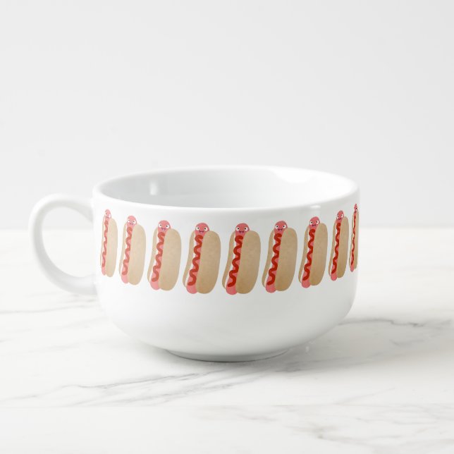 Cute funny hot dog Weiner cartoon Soup Mug (Right)