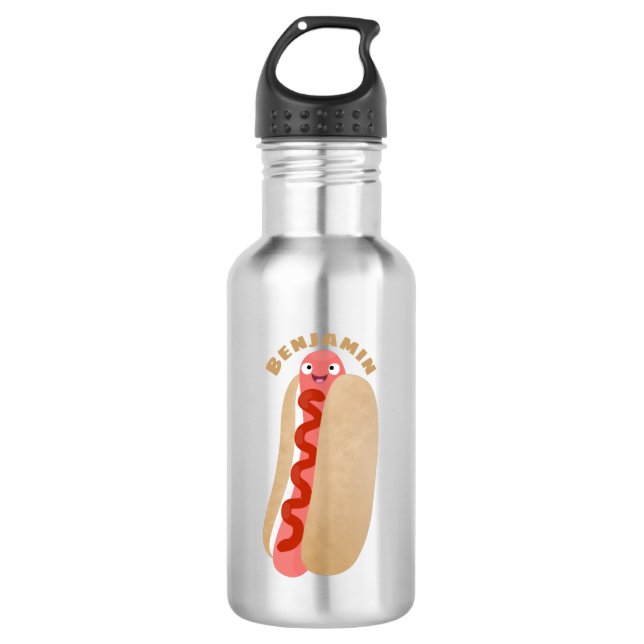 Cute funny hot dog Weiner cartoon Stainless Steel Water Bottle (Front)