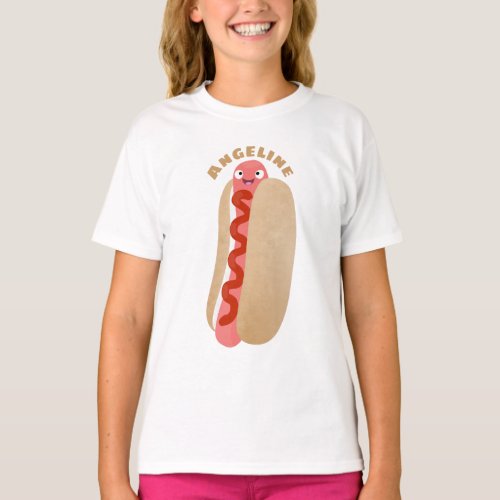 Cute funny hot dog Weiner cartoon  T_Shirt