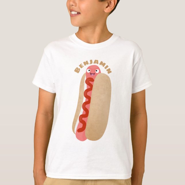 Cute funny hot dog Weiner cartoon T-Shirt (Front)