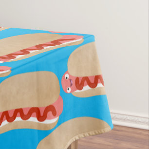 Cute funny hot dog Weiner cartoon Tablecloth