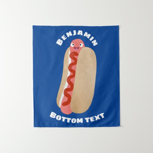 Cute funny hot dog Weiner cartoon Tapestry