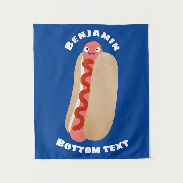 Cute funny hot dog Weiner cartoon Tapestry (Front)