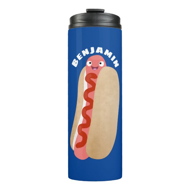 Cute funny hot dog Weiner cartoon  Thermal Tumbler (Front)