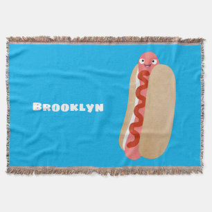 Cute funny hot dog Weiner cartoon Throw Blanket