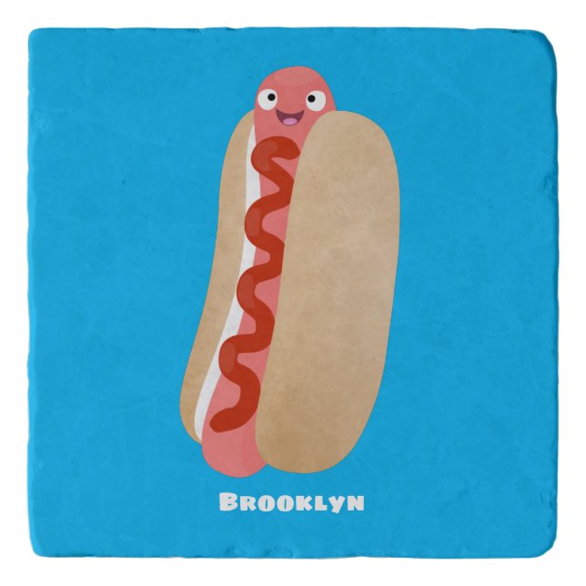 Cute funny hot dog Weiner cartoon Trivet (Front)