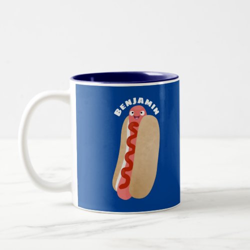 Cute funny hot dog Weiner cartoon Two_Tone Coffee Mug