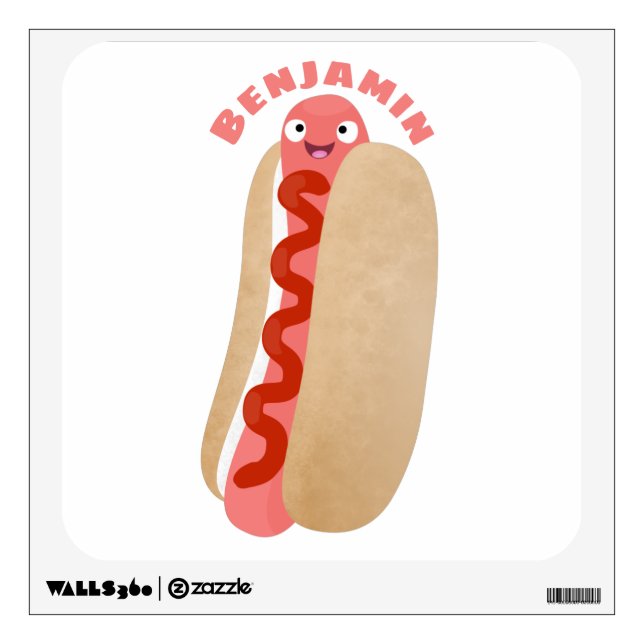 Cute funny hot dog Weiner cartoon Wall Decal (Front)