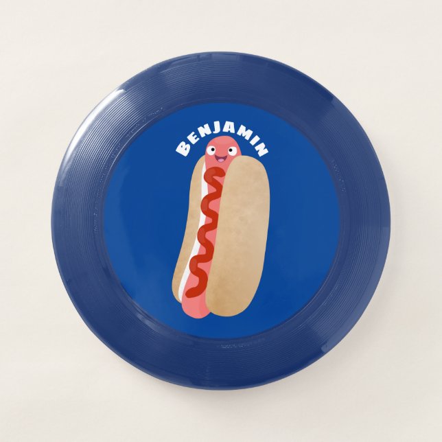 Cute funny hot dog Weiner cartoon Wham-O Frisbee (Front)