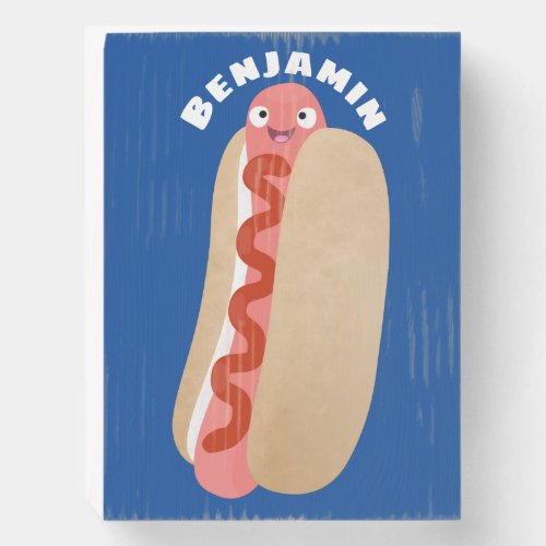 Cute funny hot dog Weiner cartoon  Wooden Box Sign