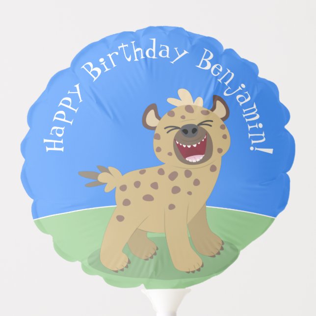 Cute funny hyena laughing cartoon birthday balloon (Front)