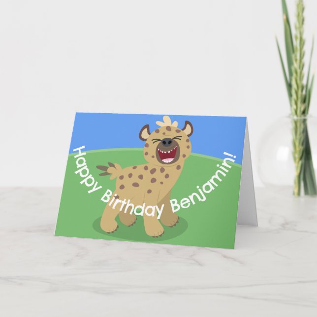 Cute funny hyena laughing cartoon birthday card (Front)