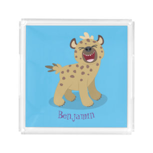 Cute funny hyena laughing cartoon illustration acrylic tray
