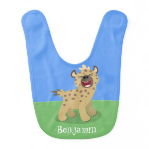 Cute funny hyena laughing cartoon illustration baby bib