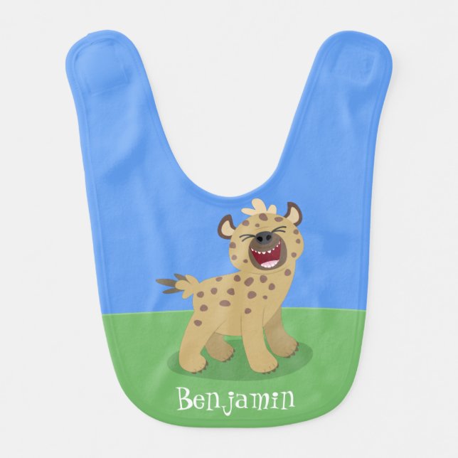 Cute funny hyena laughing cartoon illustration baby bib (Front)