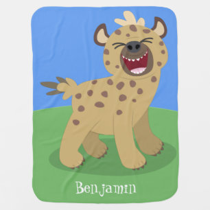 Cute funny hyena laughing cartoon illustration baby blanket