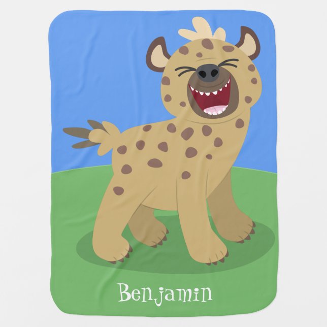 Cute funny hyena laughing cartoon illustration baby blanket (Front)