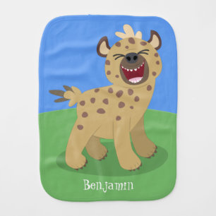 Cute funny hyena laughing cartoon illustration baby burp cloth