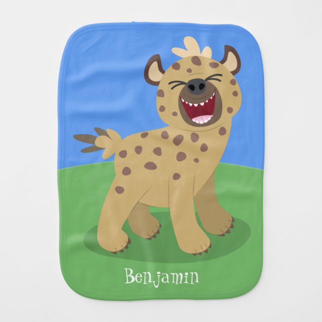 Cute funny hyena laughing cartoon illustration baby burp cloth (Front)