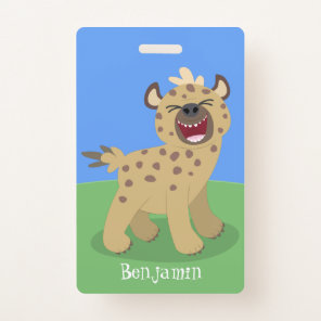 Cute funny hyena laughing cartoon illustration badge