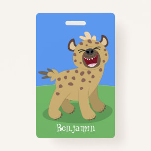 Cute funny hyena laughing cartoon illustration badge
