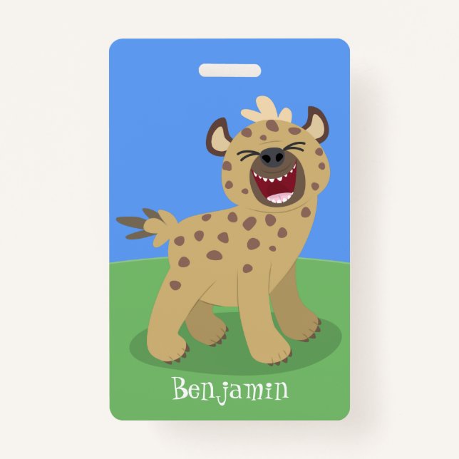 Cute funny hyena laughing cartoon illustration badge (Front)
