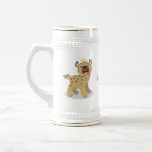 Cute funny hyena laughing cartoon illustration beer stein