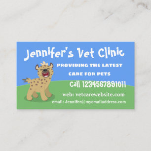 Cute funny hyena laughing cartoon illustration business card