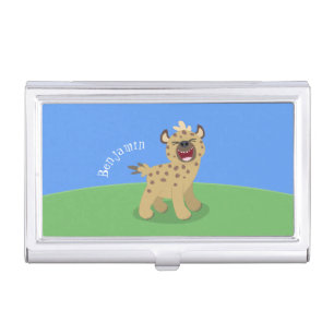 Cute funny hyena laughing cartoon illustration business card case