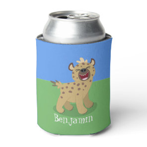 Cute funny hyena laughing cartoon illustration can cooler
