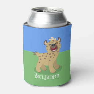 Cute funny hyena laughing cartoon illustration can cooler