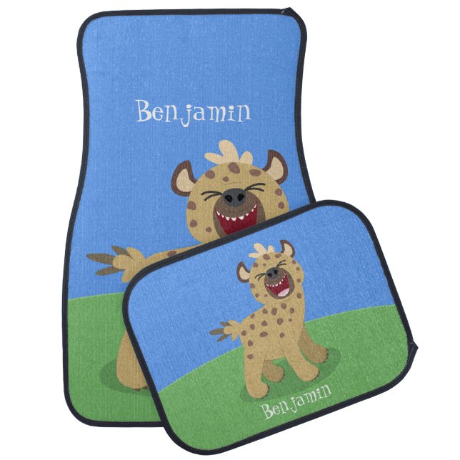 Cute funny hyena laughing cartoon illustration car floor mat (Set)