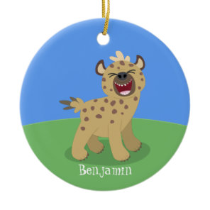 Cute funny hyena laughing cartoon illustration ceramic ornament
