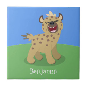 Cute funny hyena laughing cartoon illustration ceramic tile