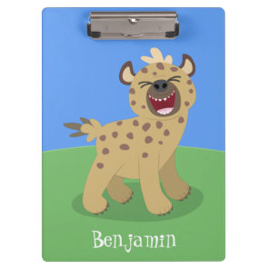 Cute funny hyena laughing cartoon illustration clipboard