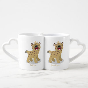 Cute funny hyena laughing cartoon illustration coffee mug set