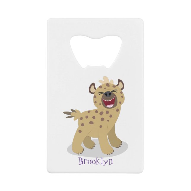 Cute funny hyena laughing cartoon illustration credit card bottle opener (Front)