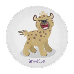 Cute funny hyena laughing cartoon illustration cutting board