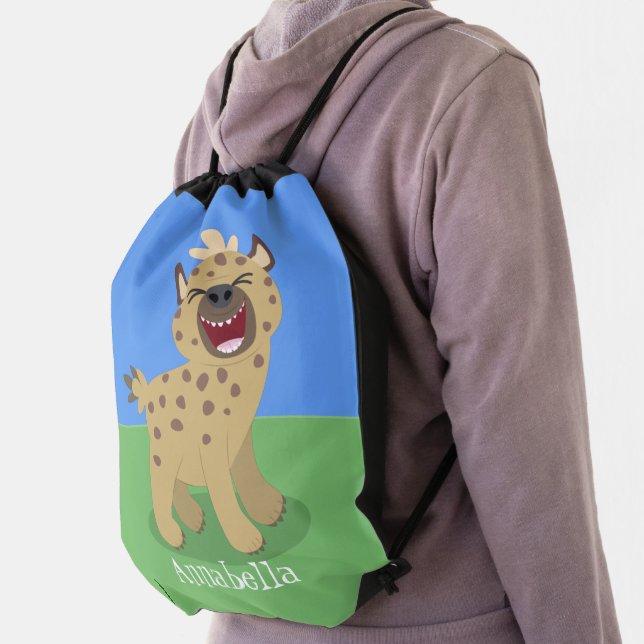 Cute funny hyena laughing cartoon illustration drawstring bag (Insitu)