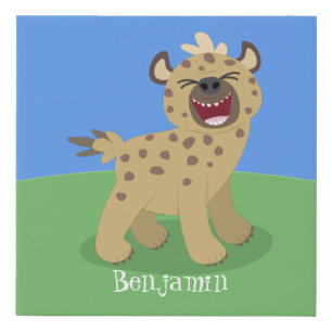 Cute funny hyena laughing cartoon illustration faux canvas print