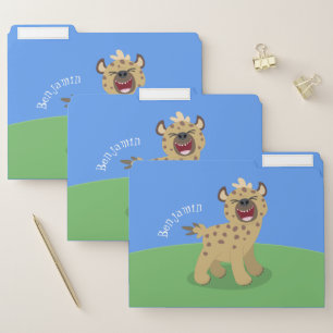 Cute funny hyena laughing cartoon illustration file folder