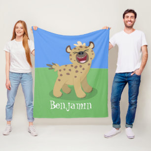 Cute funny hyena laughing cartoon illustration fleece blanket