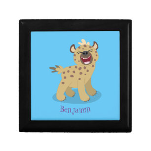 Cute funny hyena laughing cartoon illustration gift box