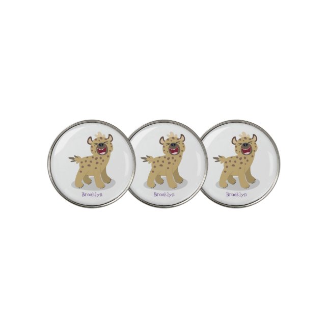 Cute funny hyena laughing cartoon illustration  golf ball marker (3 Up)