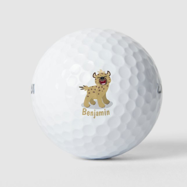 Cute funny hyena laughing cartoon illustration golf balls (Front)
