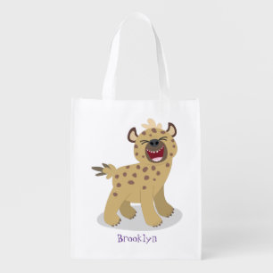 Cute funny hyena laughing cartoon illustration grocery bag
