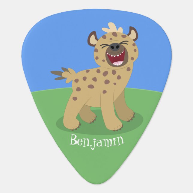 Cute funny hyena laughing cartoon illustration guitar pick (Front)
