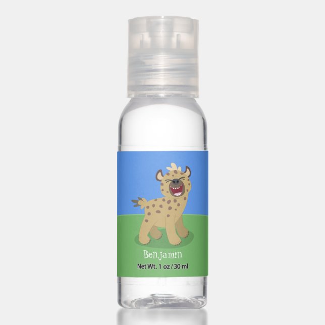Cute funny hyena laughing cartoon illustration hand sanitizer (Front)