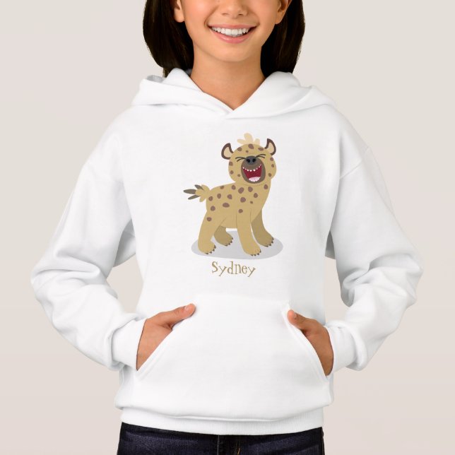Cute funny hyena laughing cartoon illustration hoodie (Front)